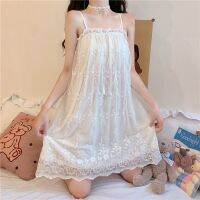 Women Lolita Style White Nightgowns Straps Bow Floral Lace Princess Homewear Clothing Cute Kawaii Fairy Sexy Sleepshirts Pajamas