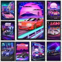 Tokyo Street Racing Nissan GTR Synthwave Neon 80S Poster Decoration Wall Art Home Decor Painting Kawaii Room Decor Canvas Poster Wall Décor