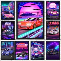 โตเกียวถนนแข่งนิสสัน GTR Synthwave นีออน80วินาทีโปสเตอร์ตกแต่งผนังศิลปะตกแต่งบ้านจิตรกรรม Kawaii ประดับห้องผ้าใบโปสเตอร์ใหม่