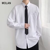 MOLAN เสื้อเชิ้ตชาย แขนยาว-เสื้อแขนยาวทำงานเสื้อแขนยาวสีขาวแฟชั่นผู้ชายเสื้อเชิ้ตแฟชั่น Dk เครื่องแบบ