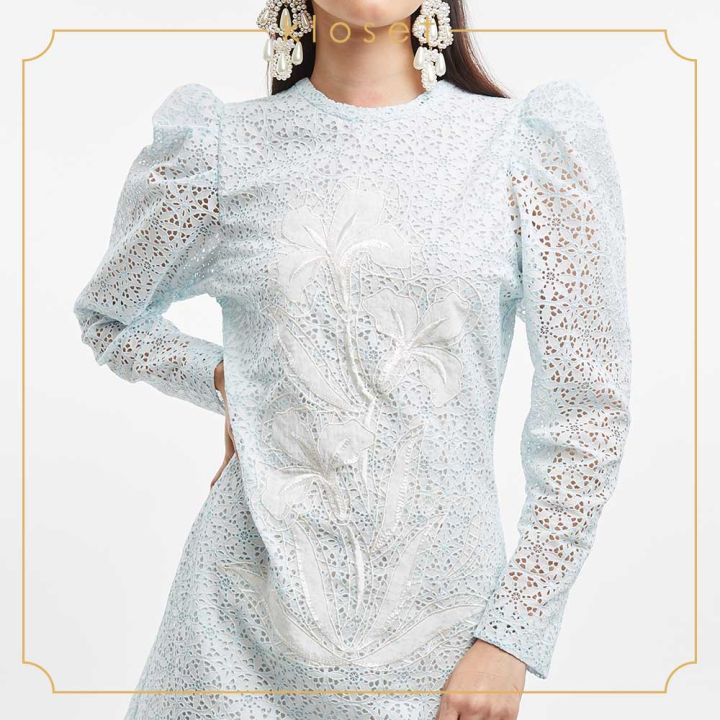 kloset-lace-mini-dress-with-floral-embroidered-aw19-d015-เสื้อผ้าผู้หญิง-เสื้อผ้าแฟชั่น-เดรสแฟชั่น-เดรสผ้าลูกไม้