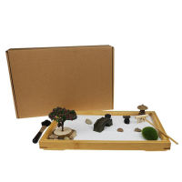 Moon Okey Okey Zen Garden Kit สำหรับโต๊ะทำงานได้แก่ถาดไม้ไผ่ทรายสีขาวหินแม่น้ำคราด