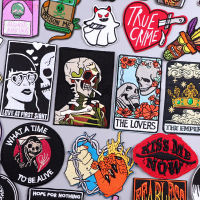 Skull เย็บปักถักร้อย Patch เหล็กบนแพทช์สำหรับเสื้อผ้า Thermoadhesive Patches บนเสื้อผ้า Hip Hop Punk เย็บ Patch Tarot ป้าย DIY-Mumie