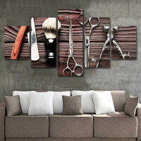 เครื่องมือทำผมผนังศิลปะรูปภาพ Modern Home Decor ร้านตัดผมผ้าใบจิตรกรรม 5 แผงไม่มีกรอบ