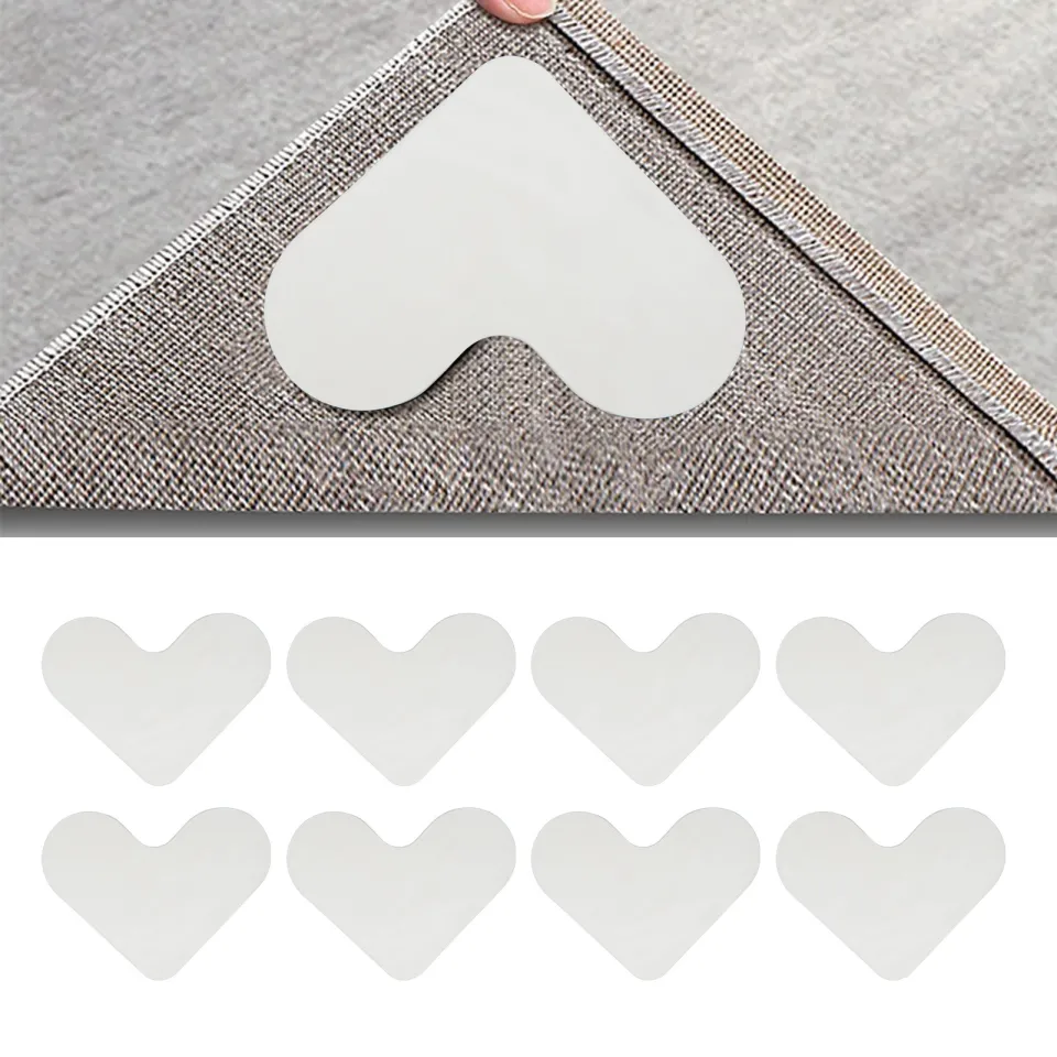 8pcs Heart Shaped Anti-slip Rug Pad, Double Sided Reusable Rug Gripper,  Washable Carpet Tape For Hardwood Floors, Tile Floor, Carpets, Rugs, Walls