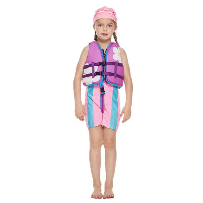 เสื้อชูชีพพิมพ์ลายดอกไม้สีม่วงสำหรับเด็กสาวฤดูร้อนเสื้อกั๊กว่ายน้ำความปลอดภัยน่ารัก