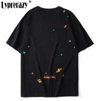 Lyprerazy Unisex Cotton Casual Menเสื้อTชายStarry Skyเย็บปักถักร้อยแขนสั้นTshirtฤดูร้อนการ์ตูนฮิปฮอปเสื้อแบบหลวมTees