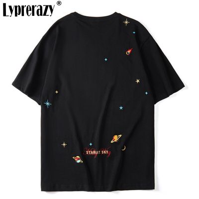 Lyprerazy Unisex Cotton Casual Menเสื้อTชายStarry Skyเย็บปักถักร้อยแขนสั้นTshirtฤดูร้อนการ์ตูนฮิปฮอปเสื้อแบบหลวมTees