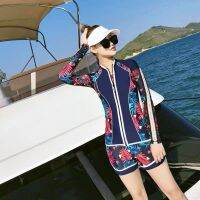 ชุดว่ายน้ําสาวอวบ ผู้หญิง M- 3XL Women Swimwear Swimming Suit 3-Piece Zipper Style Floral