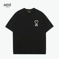 เสื้อยืดแขนสั้นอย่างเป็นทางการของ Amami Ablee สำหรับผู้ชายและผู้หญิงปักลายใหม่รักใหญ่หลวมแบรนด์อินเทรนด์แขนเสื้อไหล่ตก