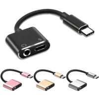 USB Type C to 3.5mm Jack Aux Audio + USB Type C Charging Female Port Splitter Cable - Black