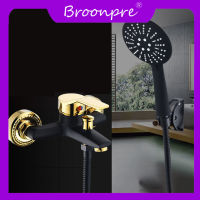 BROONPRE ทองและสีดำทองเหลืองขัดเงาชุบทองก๊อกอ่างอาบน้ำพร้อมฝักบัวมือห้องน้ำฝักบัวอาบน้ำก๊อกน้ำ