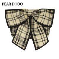 PEAR DODO โบว์เกาหลีผู้หญิงลายสก๊อตสั้นเซ็กซี่ Backless เสื้อกล้ามสำหรับ