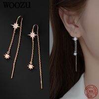 {Han ornaments}WOOZU Simple Chic Anise Star Pave Zircon Stud ต่างหูสำหรับผู้หญิง925เงินสเตอร์ลิงเจาะหูยาวเครื่องประดับ Pendientes