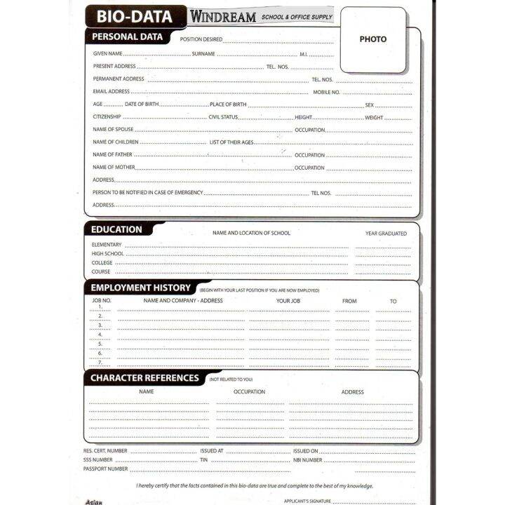 Biodata personal data form sold per pack Lazada PH