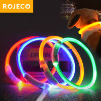 ROJECO LED USB Dog Collar Rechargeable LED Night Safety Pet Dog Collars Tube Flashing Glow Glowing Luminous Night Dog Leash Lead