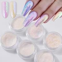 6 ชิ้น/เซ็ต Aurora White Sequins Nail Art Glitter Powder Shell Pigment Dust ขนาดเล็ก Flakes ตกแต่งสำหรับ DIY เล็บ Glitters