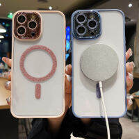 เคสโทรศัพท์กันแตกป้องกันเต็มรูปแบบแม่เหล็กใสกากเพชรสำหรับ IPhone 11 12 13 14 15 Pro Max Plus