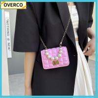 OVERCO สีลูกอมสี กระเป๋า Crossbody มินิมินิ หนังพียู กระเป๋าถือแบบถือ ลำลองแบบสบายๆ ที่จับไข่มุก กระเป๋าสะพายไหล่เดียว สาวๆ