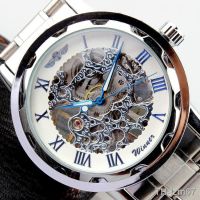 ⌚ นาฬิกา Winner all hollow out man semi-automatic mechanical watch male automatic mechanical steel belt