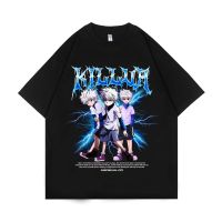 เสื้อยืดผ้าฝ้ายKillua X MEDIEVAL Hunter เสื้อยืดลําลอง แขนสั้น พิมพ์ลายอนิเมะญี่ปุ่น Wibu สีดํา โอเวอร์ไซซ์ สําหรับผู้ชา  LN2V