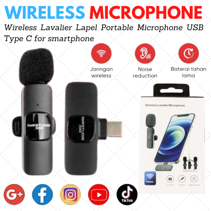 Wireless mic clip on hp usb typeC lavalier lapel microphone wireles