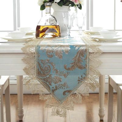Blue Lace Table Runners European Dining Table Sharp Corner Fabric Tablecloth Fashion Rectangular TV Cover Cloth Dust Cover Decor