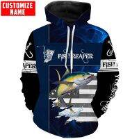 2023 style Fish Reaper Yellowfin Tuna Fishing Custom Name 3D Printed Mens Hoodie &amp; Sweatshirt Unisex Zip Hoodies Casual Tracksuits KJ917