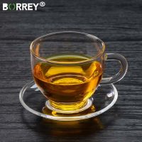 BORREY 6Pcs Tea Cup Dish Set Double Wall Heat-Resistant Glass Cup Kung Fu Tea Set Clear Crystal Glass Teacup Puer Oolong Tea Cup