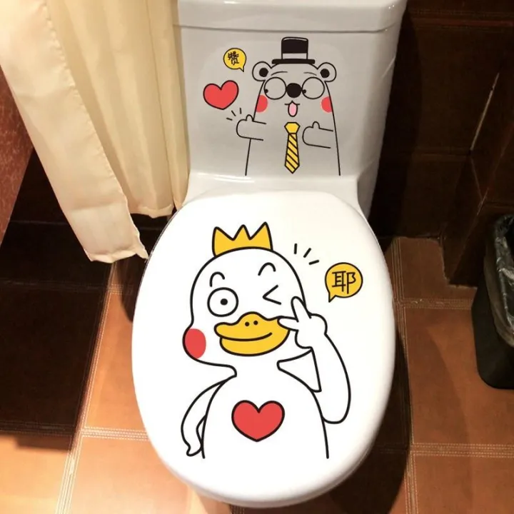 Toilet cartoon cute waterproof wall stickers toilet base decorative  stickers creative funny toilet cover stickers toilet | Lazada PH