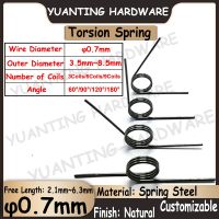 10ชิ้นเส้นผ่าศูนย์กลางลวด0.7มม. 3/6/9คอยล์สปริงเหล็กสปริงทอร์ชั่นสปริง V สปริง180/120/90/60องศาตัวยึดสกรูตะปู