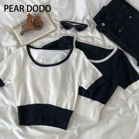 เสื้อยืดแขนแขนสั้นคอกลมถักสำหรับผู้หญิง PEAR DODO French