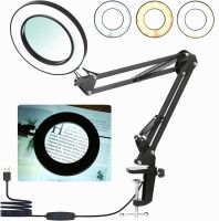 5X Illuminated Magnifier with Clamp USB 3 Colors Magnifying Glass for Soldering Iron Repair/Table Lamp/Skincare