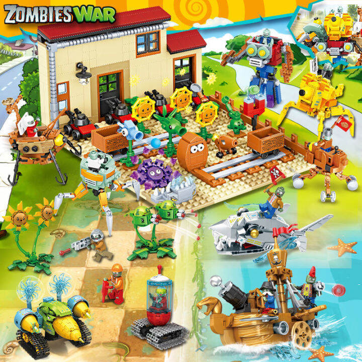 Toys compatible with LEGO Plants vs Zombies 2 Toys Full Dr. Zombie King Kids Puzzle Boy Build 6