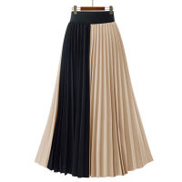 Women Pleated Midi Long Skirt Female Casual Patchwork High Waist Chiffon Midi Skirts Autumn Spring Summer