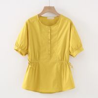 【มีไซส์ใหญ่】Plus Size Womens Short Sleeve Summer Shirts Casual Solid Color Simple Elegant Black Blue Tops Oversized Vintage Top