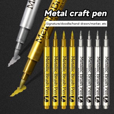 1/3Pcs Brush Metallic Marker Pens Set Gold Silver White Permanent Art Markers for Artist Illustration Crafts Scrapbooking Fabric
