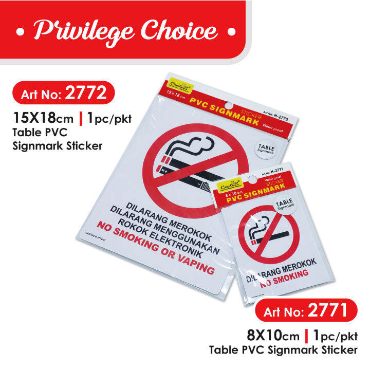 2771, 2772- Table PVC Signmark Sticker, No Smoking Signage, No Vaping ...