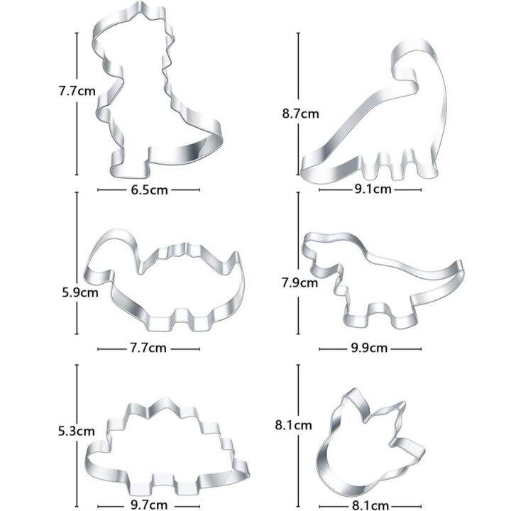 ulcer-6pcs-เงินสีเงิน-เครื่องตัดคุกกี้ไดโนเสาร์-เหล็กไร้สนิม-เครื่องมืออบขนม-แม่พิมพ์ช็อคโกแลต-สามารถให้บริการได้-แม่พิมพ์เค้ก-diy-ปาร์ตี้งานปาร์ตี้