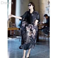 High-end dress womens summer New loose slimming belly-covering elegant fashionable over-the-knee dress V729