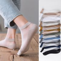 1Pairs Summer Invisible No Show Silk Socks Mens Cotton Nylon Thin Non-slip Transparent Breathable Deodorant Ankle Socks Socks Tights