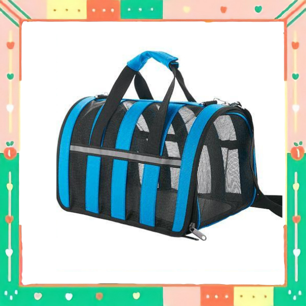 กระเป๋าสะพายน้องหมา-แมวแบบพกพา-สีฟ้า-ดำ