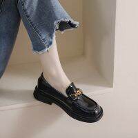 [Free ship] Thick-soled loafers womens new spring slip-on retro leather shoes college style thick-heeled soft-soled single women