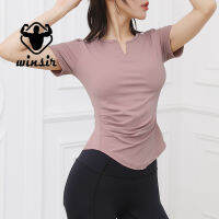 ฤดูร้อนผู้หญิงข้าม V คอตาข่าย T เสื้อ Lady Tops วิ่งแห้งเร็วเอวเอว Dance Fitness Slimming Top Tees Female