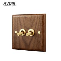 Avoir Black Walnut Wood Wall Light Switch Electrical Socket With Usb Retro Lever Toggle Switch 220V LED Dimmer Switch Brightness Push Button