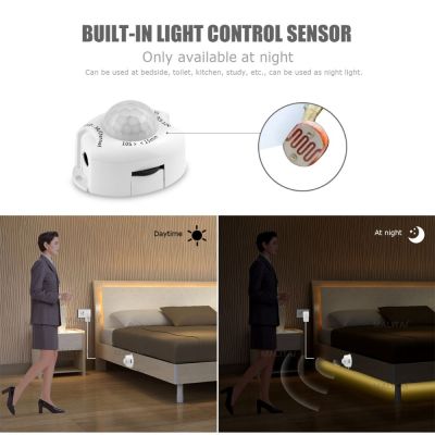 12V LED Light Tape Night Sensor 1M 2M 3M 4M 5M Motion Sensor LED Strip ห้องนอนตู้เสื้อผ้าบันไดตู้เสื้อผ้าโคมไฟ110V-220V แหล่งจ่ายไฟ
