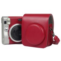 กระเป๋ากล้อง PU สีทึบกับสายคล้องไหล่สำหรับ Fujifilm Instax Mini 90