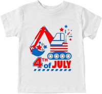 Toddler Boys 4th of July Excavator T Shirts American Flag Shirt Kids Independence Day Patriotic Short Sleeve Tops