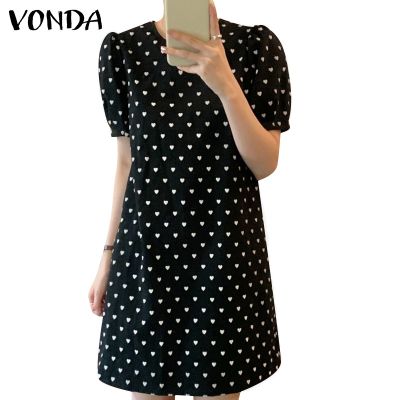 Vonda ชุดเดรสสั้น คอกลม แขนสั้น แขนพัฟ สไตล์เกาหลี สําหรับผู้หญิง