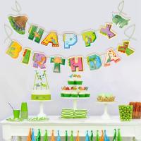 ✷ Dinosaur Happy Birthday Garland Banners Roar Dino Party Balloons Supplies Jungle Safari 1st Boy Kids Birthday Party Decorations